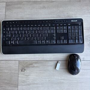 Microsoft 3050 Wireless Desktop Keyboard & Mouse Black TESTED & WORKING